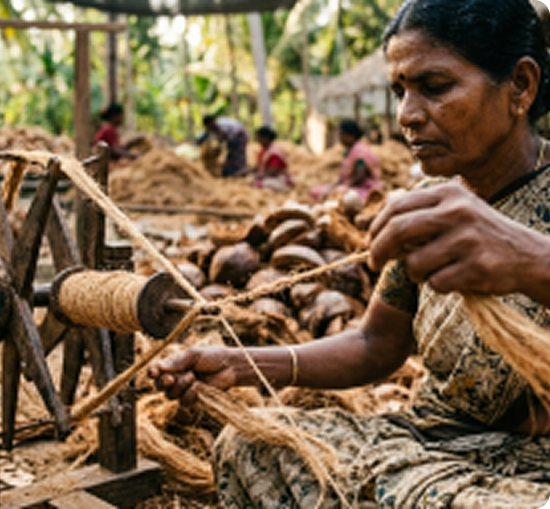coir making lady